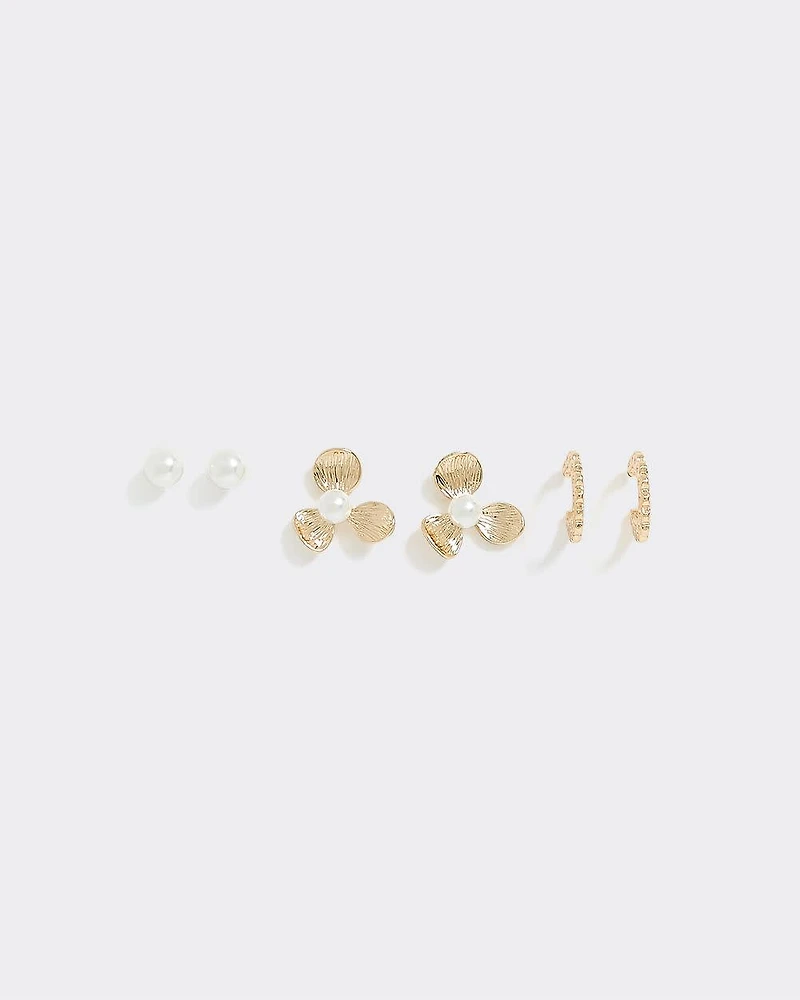 Hoops and Stud Earrings - 3 Pairs