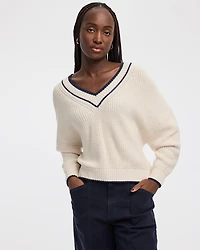 Long-Sleeve V-Neck Loose Sweater