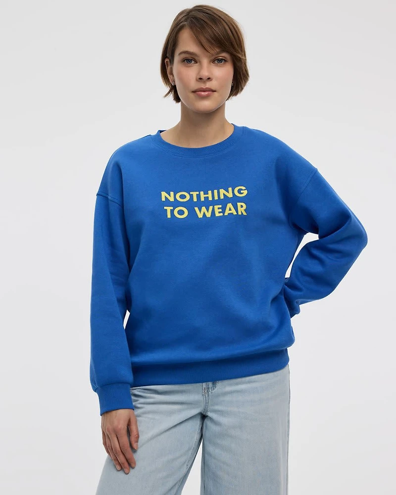 Long-Sleeve Crew-Neck Fleece Sweatshirt with Quotes