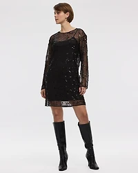 Long-Sleeve Mesh Mini Dress
