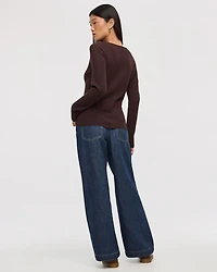 Long-Sleeve V-Neck Pullover with Wide Ribs