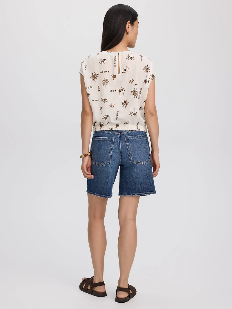 Blouse à manches très courtes et col rond ourlet élastique