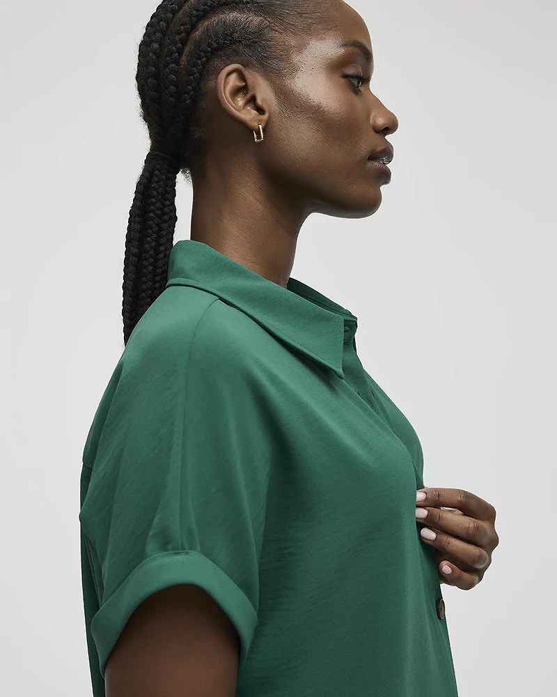 Short-Sleeve Buttoned-Down Dress with Shirt Collar