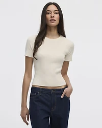 Short-Sleeve Crew-Neck Ribbed Sweater