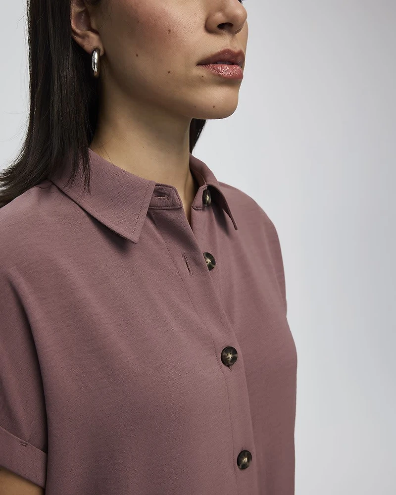Robe à boutonner manches courtes et col chemisier