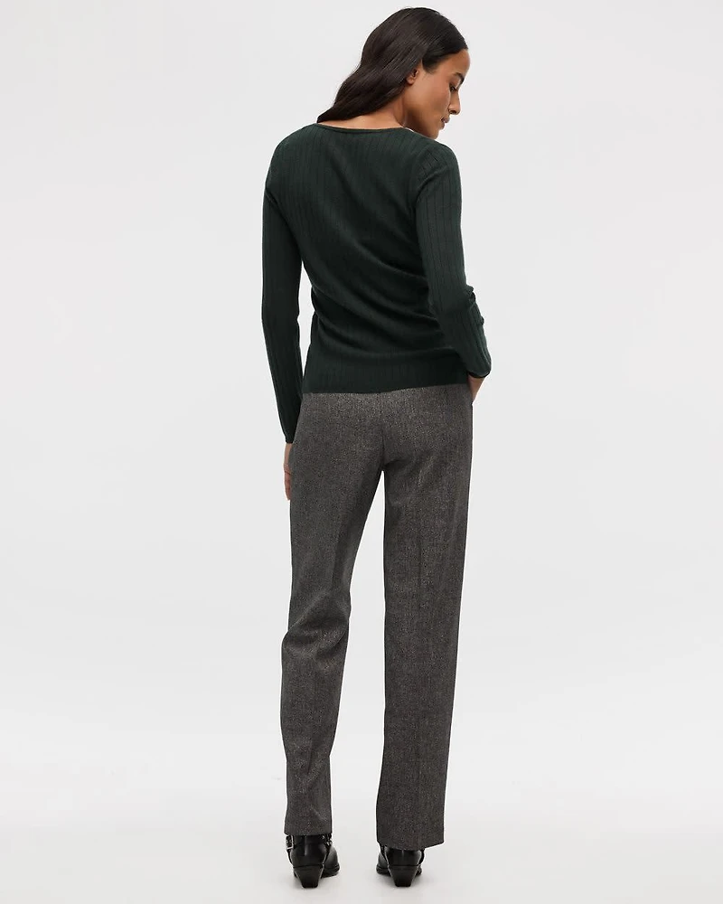Long-Sleeve V-Neck Pullover with Wide Ribs