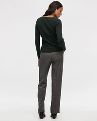 Long-Sleeve V-Neck Pullover with Wide Ribs