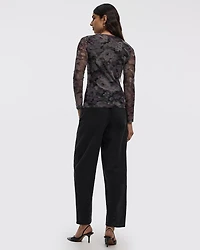 Long-Sleeve Crew-Neck Mesh Top