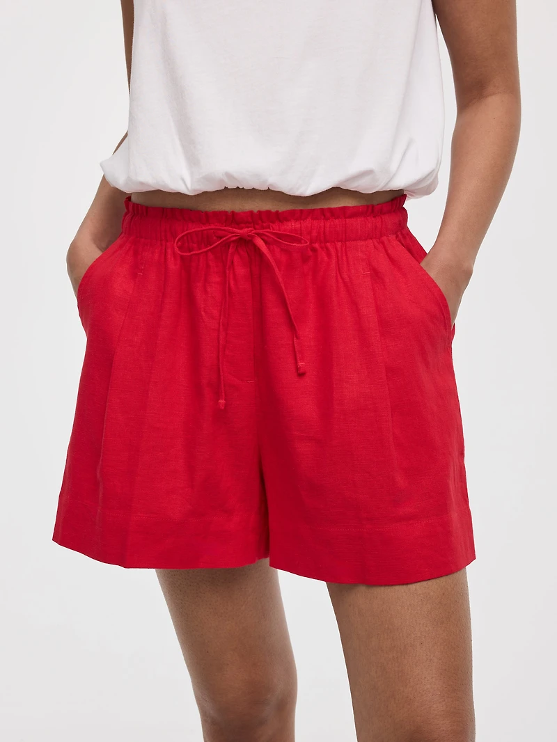 Linen-Blend Shorts with Elastic Waistband