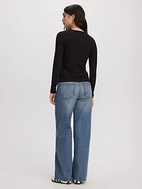 Long-Sleeve Crew-Neck Ribbed T-Shirt