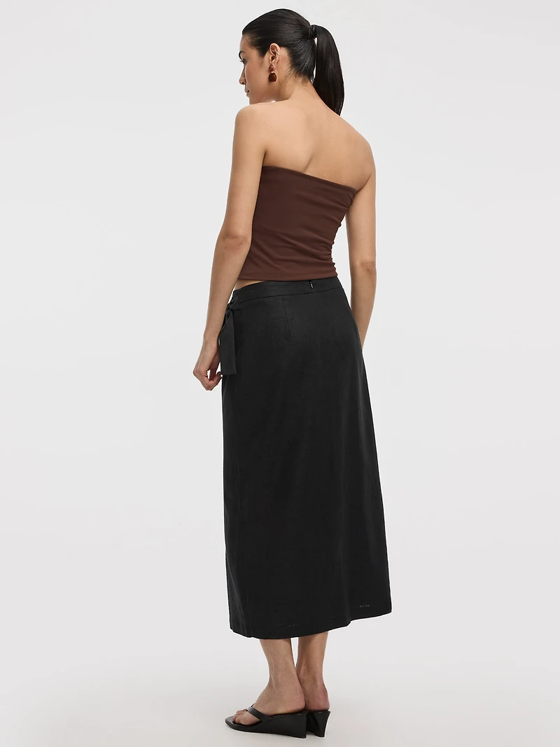 Linen-Blend Wrap Maxi Skirt