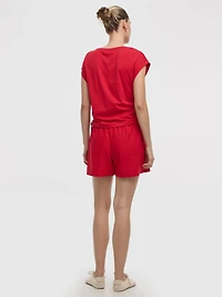 Extended-Sleeve Shirred Tee with Drawstrings