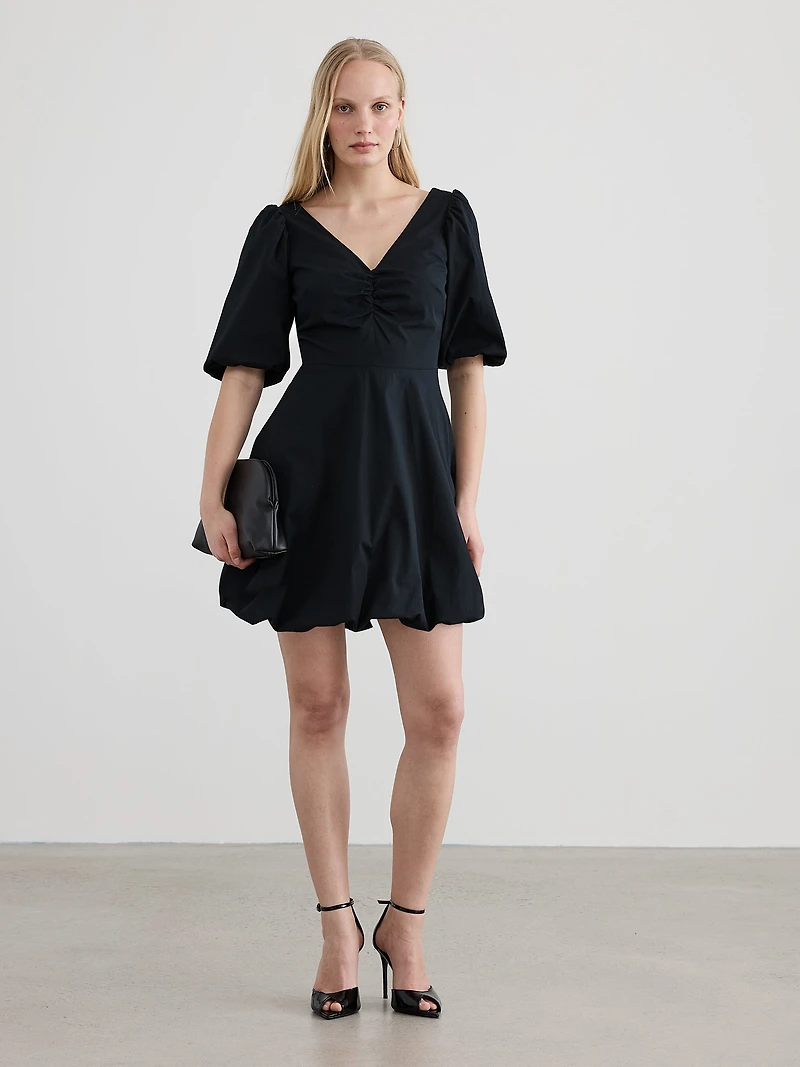 Short-Sleeve V-Neck Mini Dress with Bubble Hem