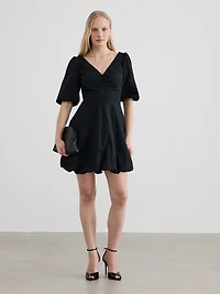 Short-Sleeve V-Neck Mini Dress with Bubble Hem