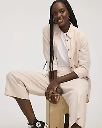 Pantacourt en mélange de lin à jambe large