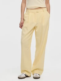 Pantalon en mélange de lin à jambe droite et taille haute