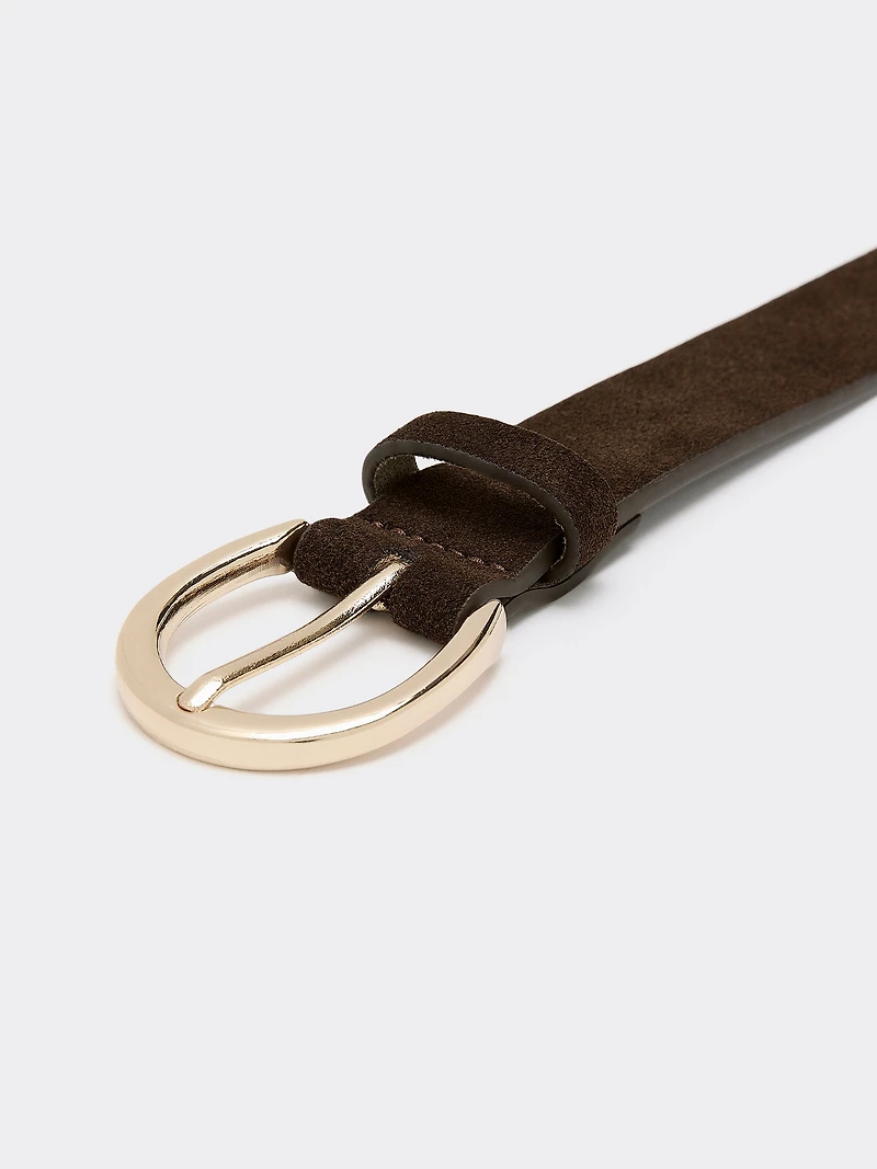 Faux Suede Leather Belt with Round Buckle