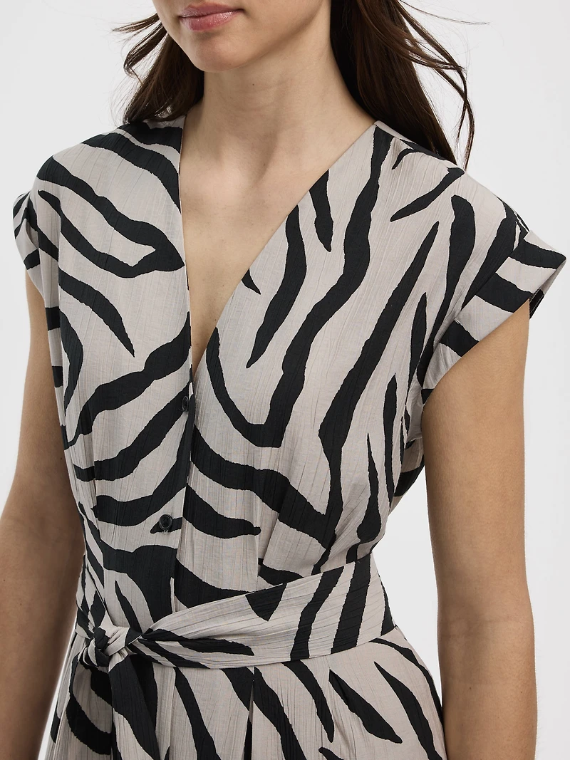 Extended-Sleeve V-Neck Belted Dress