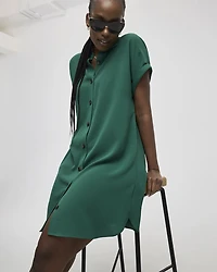 Short-Sleeve Buttoned-Down Dress with Shirt Collar