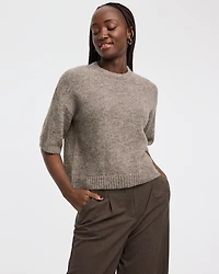 Elbow-Sleeve Crew-Neck Loose Sweater