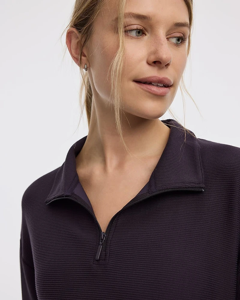 Long-Sleeve Sweater with Half-Zip Mock Neckline - Hyba