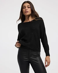 Long-Sleeve Boat-Neck Boxy Sweater with All-Over Sequins