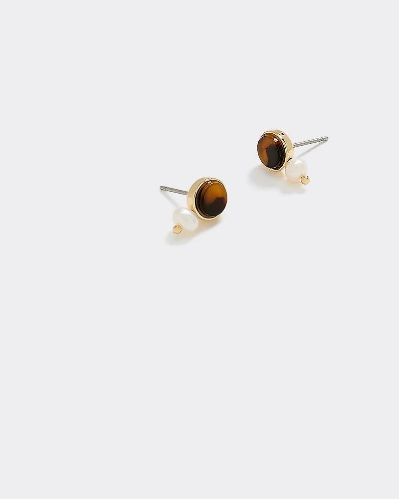 Stud Earrings with Stones and Pearls