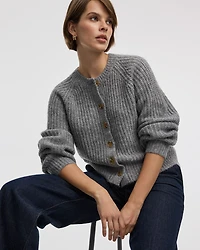 Long-Balloon-Sleeve Crew-Neck Cardigan