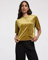 Short-Sleeve Crew-Neck Velvet Boxy Top