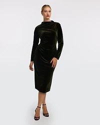 Long-Sleeve Midi Bodycon Velvet Dress