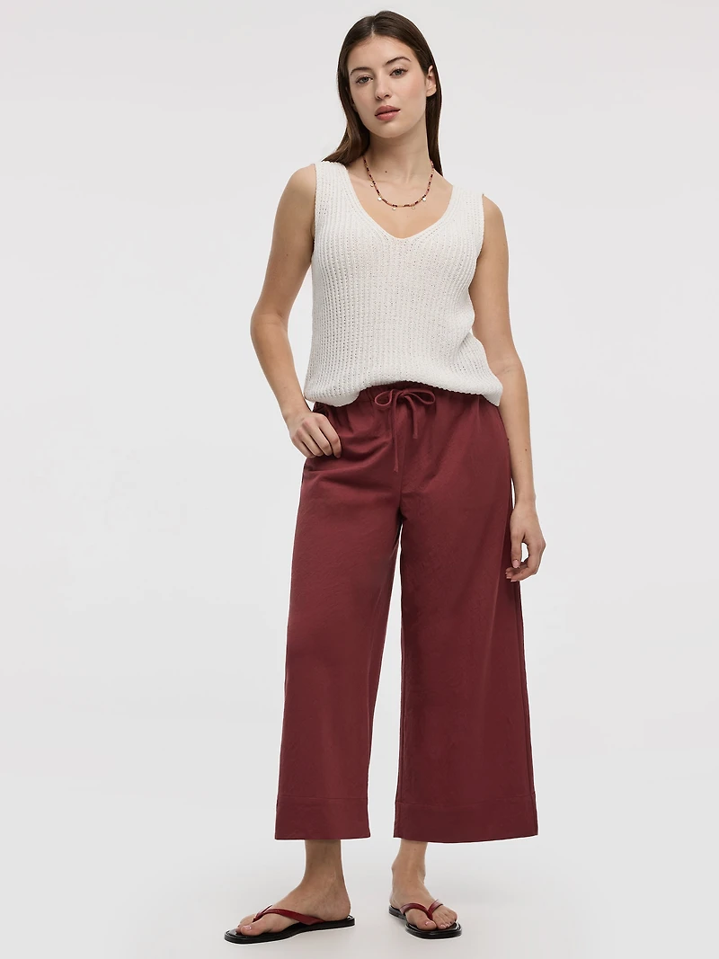 Pantalon court en tricot piqué à jambe large