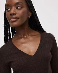 Long-Sleeve V-Neck Pullover with Wide Ribs