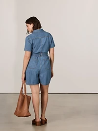 Combishort en denim à manches courtes