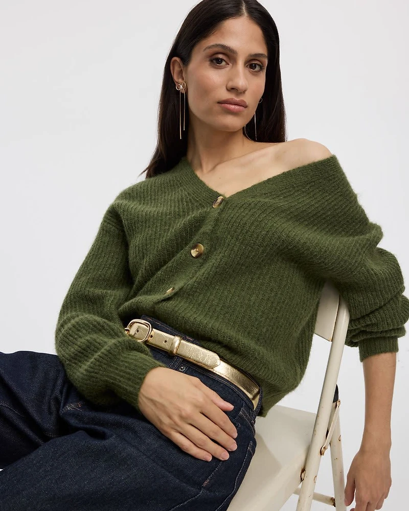 Long-Sleeve V-Neck Loose Cardigan