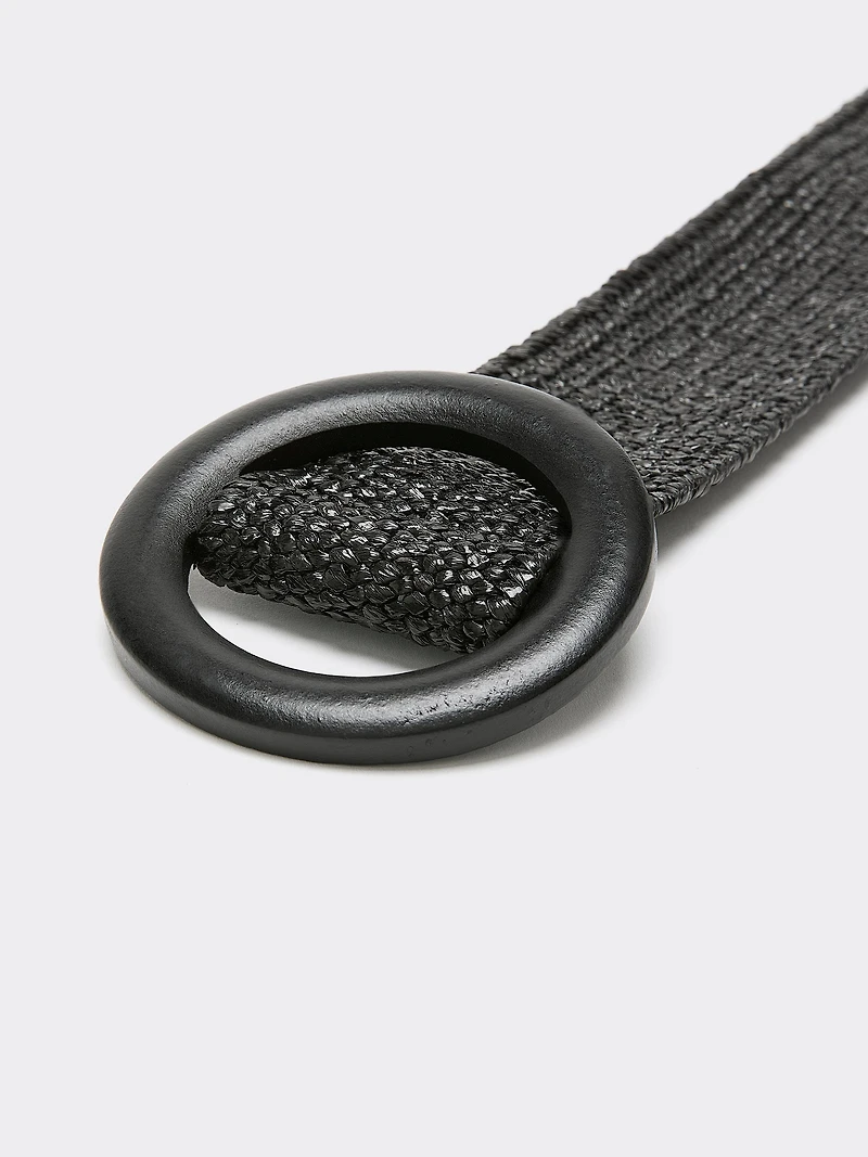 Elastic Straw Belt with Round Wooden Buckle