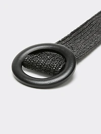 Elastic Straw Belt with Round Wooden Buckle