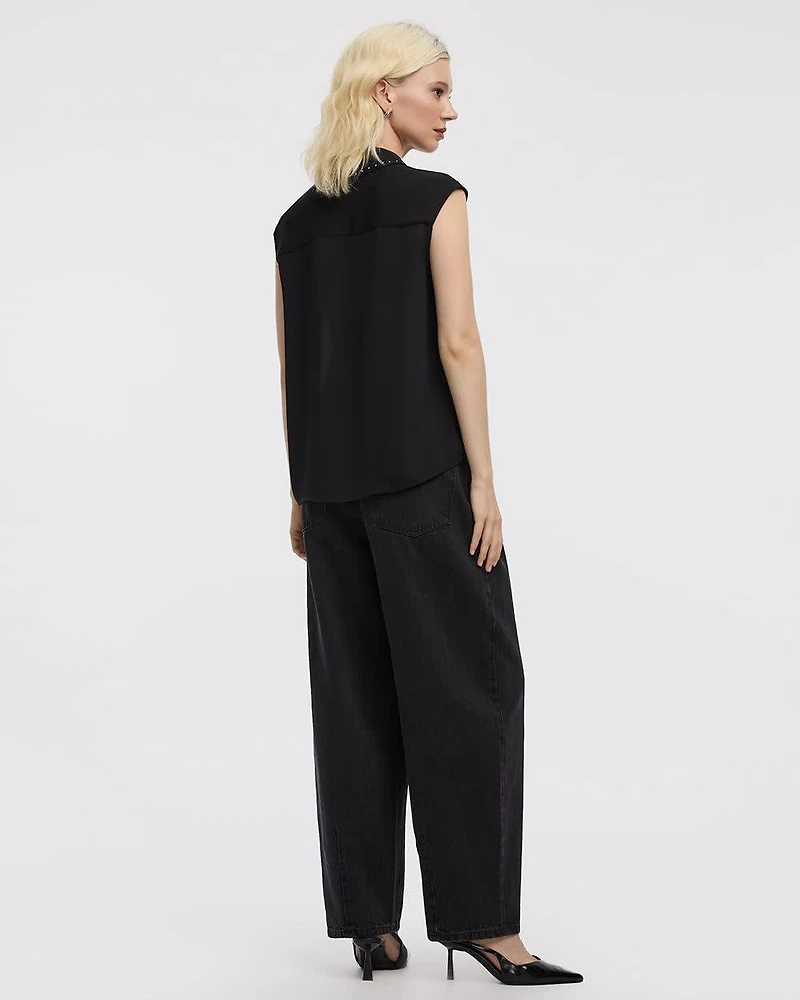 Extended-Sleeve Shirt with Studded Collar