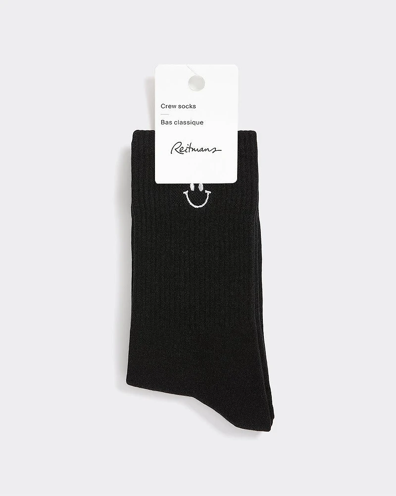 Ribbed Socks with Smiley Face at Hem