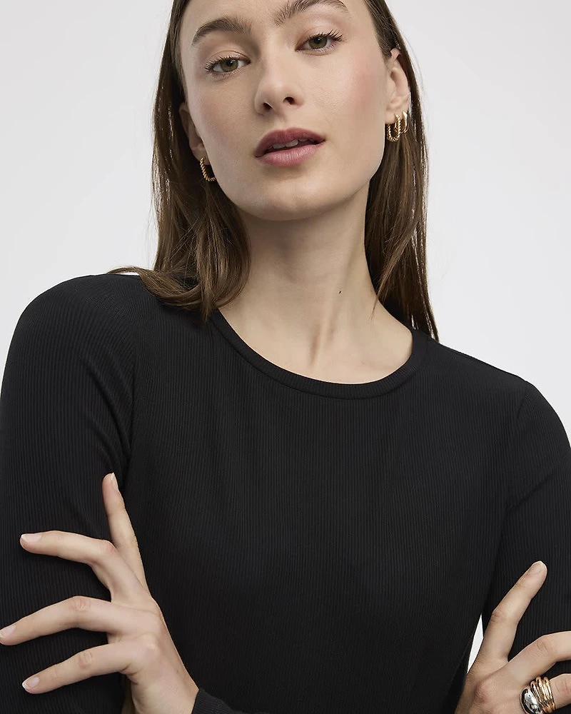 Long-Sleeve Crew-Neck Ribbed Tee - R Essentials