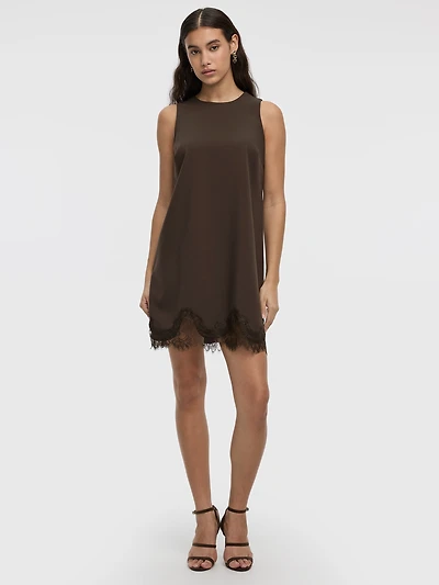 Sleeveless Crew-Neck Shift Dress Lace Trim