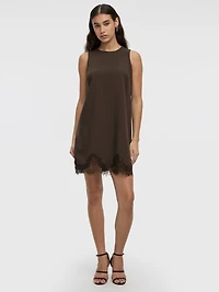 Sleeveless Crew-Neck Shift Dress Lace Trim