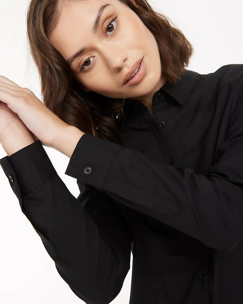 Long-Sleeve Fitted Poplin Blouse - R Essentials