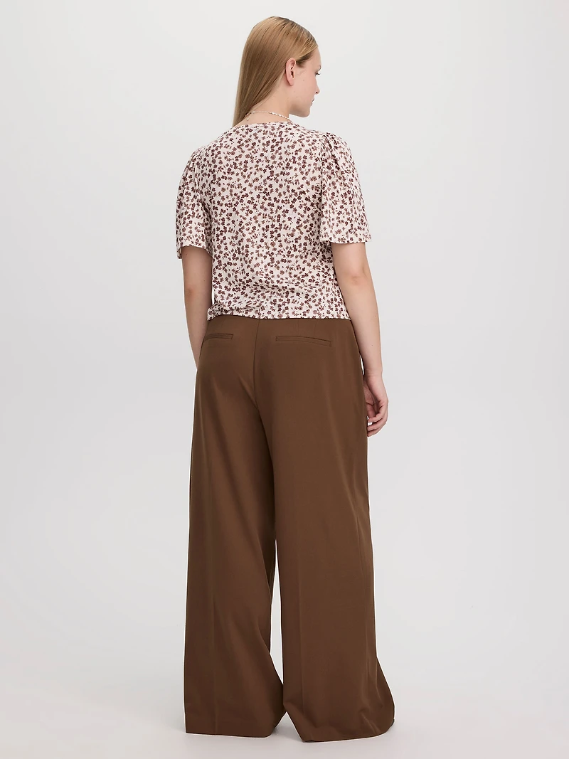 Crew-Neck Top with Short Flutter Sleeves