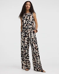 Pantalon à enfiler jambe large et taille haute