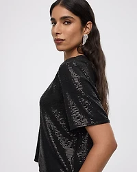 Short-Sleeve Crew-Neck Sequins Top