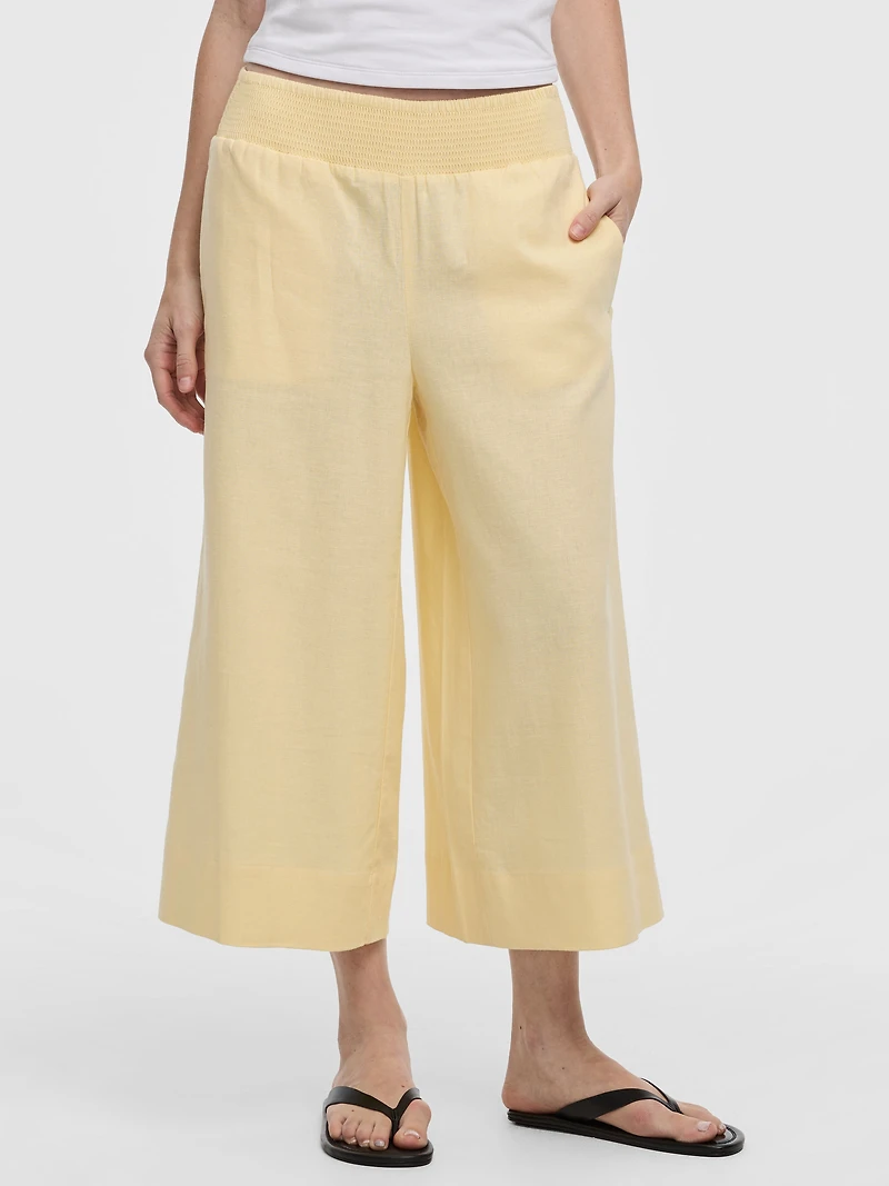 Cropped Wide-Leg Linen-Blend Pant