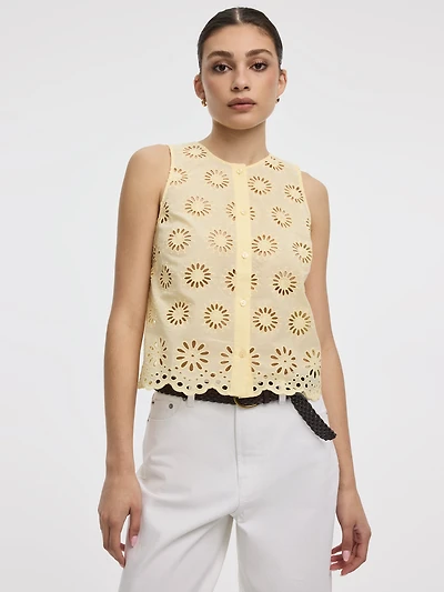 Camisole boutonnée à oeillets col rond