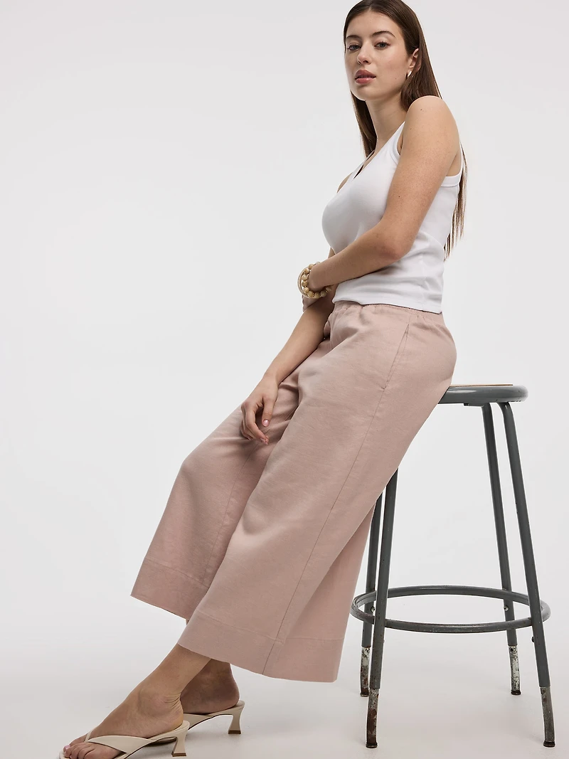 Cropped Wide-Leg Linen-Blend Pant