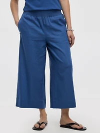 Cropped Wide-Leg Linen-Blend Pant