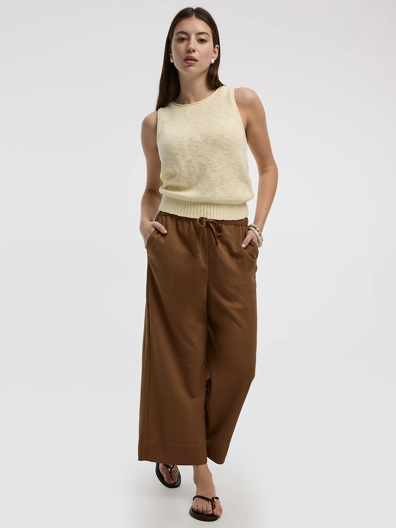 Pantalon court en tricot piqué à jambe large